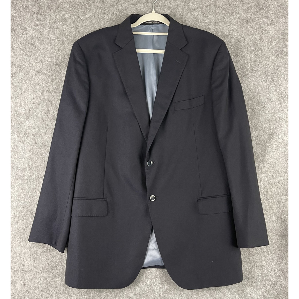 J Hilburn Wool Blazer Sport Coat Mens 46R Navy Blue Guabello Italian 2 Button